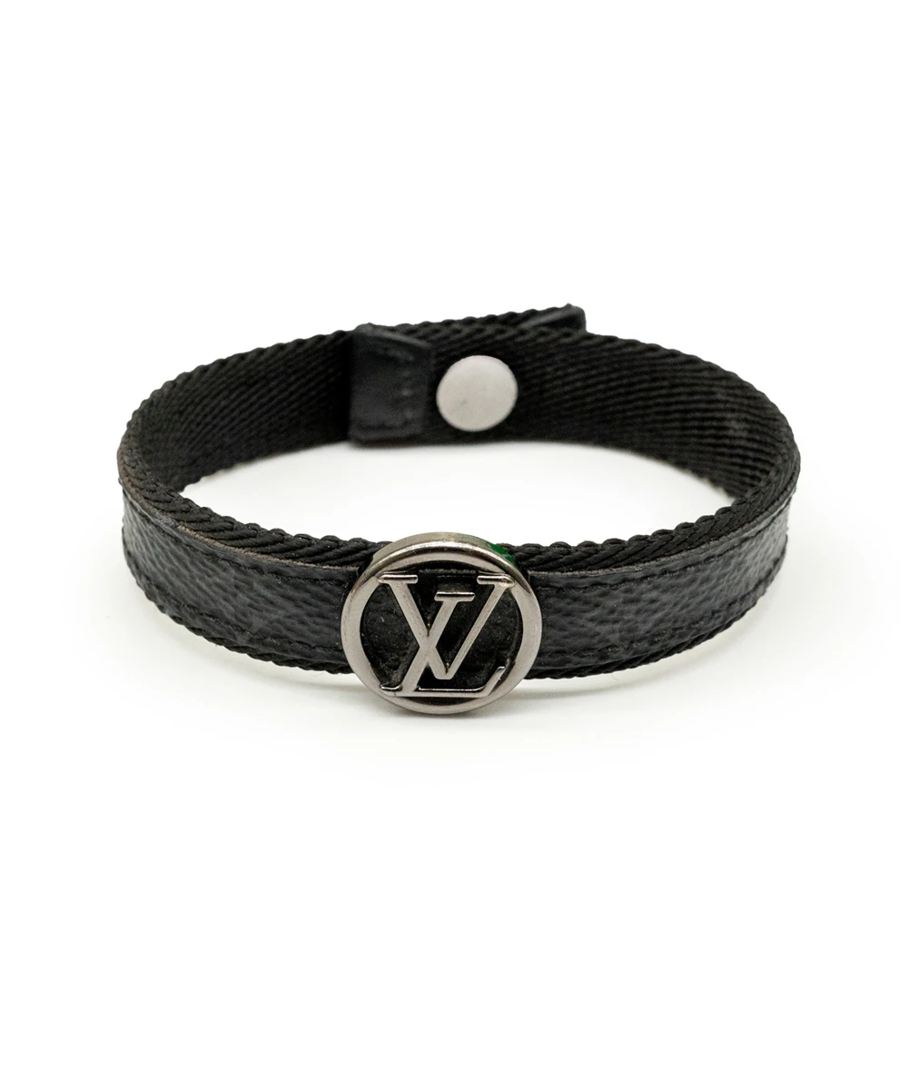 Louis Vuitton LV Circle Monogram Eclipse Canvas Gunmetal Tone Bracelet