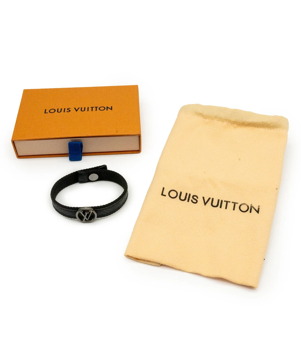 Louis Vuitton LV Circle Monogram Eclipse Canvas Gunmetal Tone Bracelet