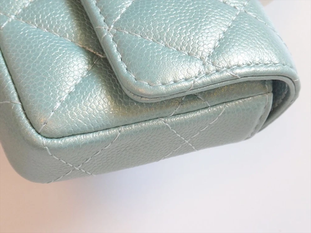 Chanel Iridescent Light Blue Caviar Quilted Pearl On Top Wallet On Chain Coin Purse