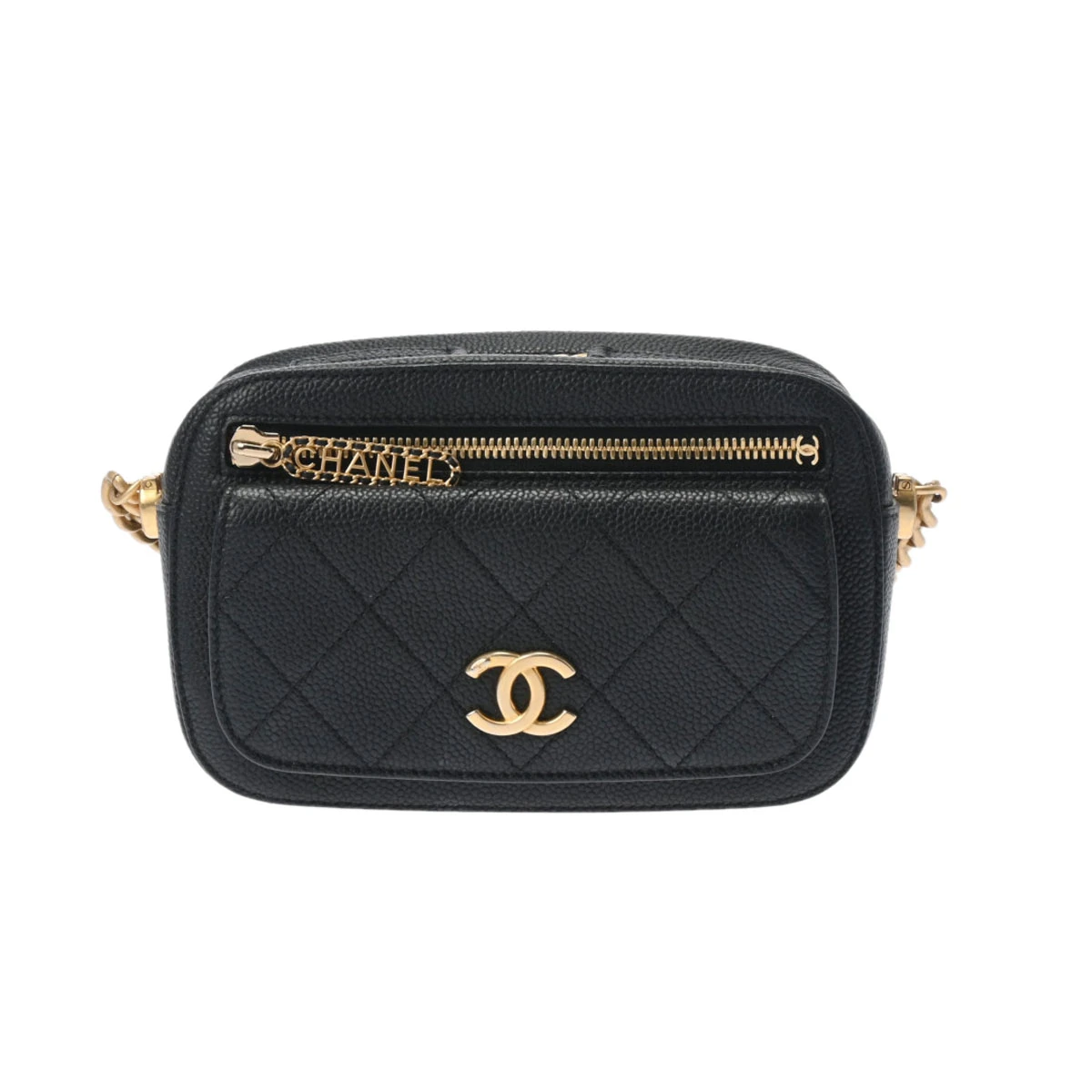 Chanel Black Caviar Leather Chain Shoulder Bag