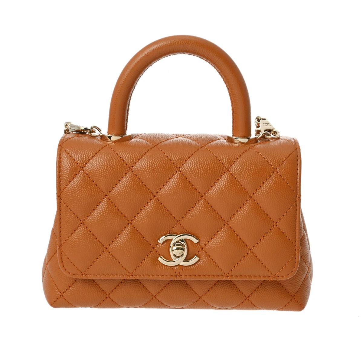 Chanel Caramel Brown Calfskin Leather Small Top Handle Bag