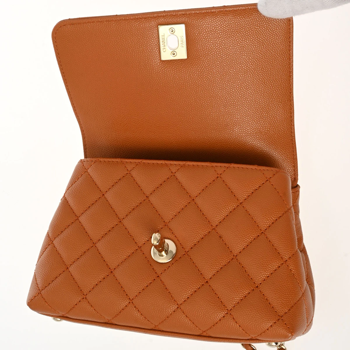 Chanel Caramel Brown Calfskin Leather Small Top Handle Bag