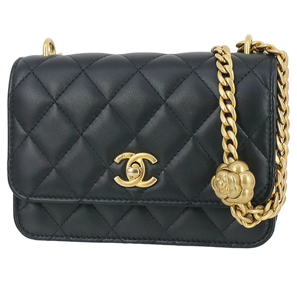 Chanel Black Lambskin Leather Mini 23s Camellia Crush Wallet on Chain Bag