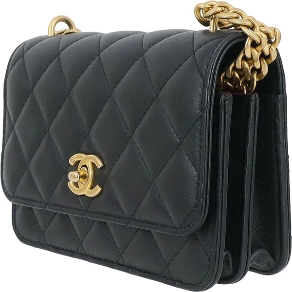 Chanel Black Lambskin Leather Mini 23s Camellia Crush Wallet on Chain Bag