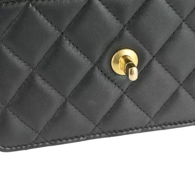 Chanel Black Lambskin Leather Mini 23s Camellia Crush Wallet on Chain Bag