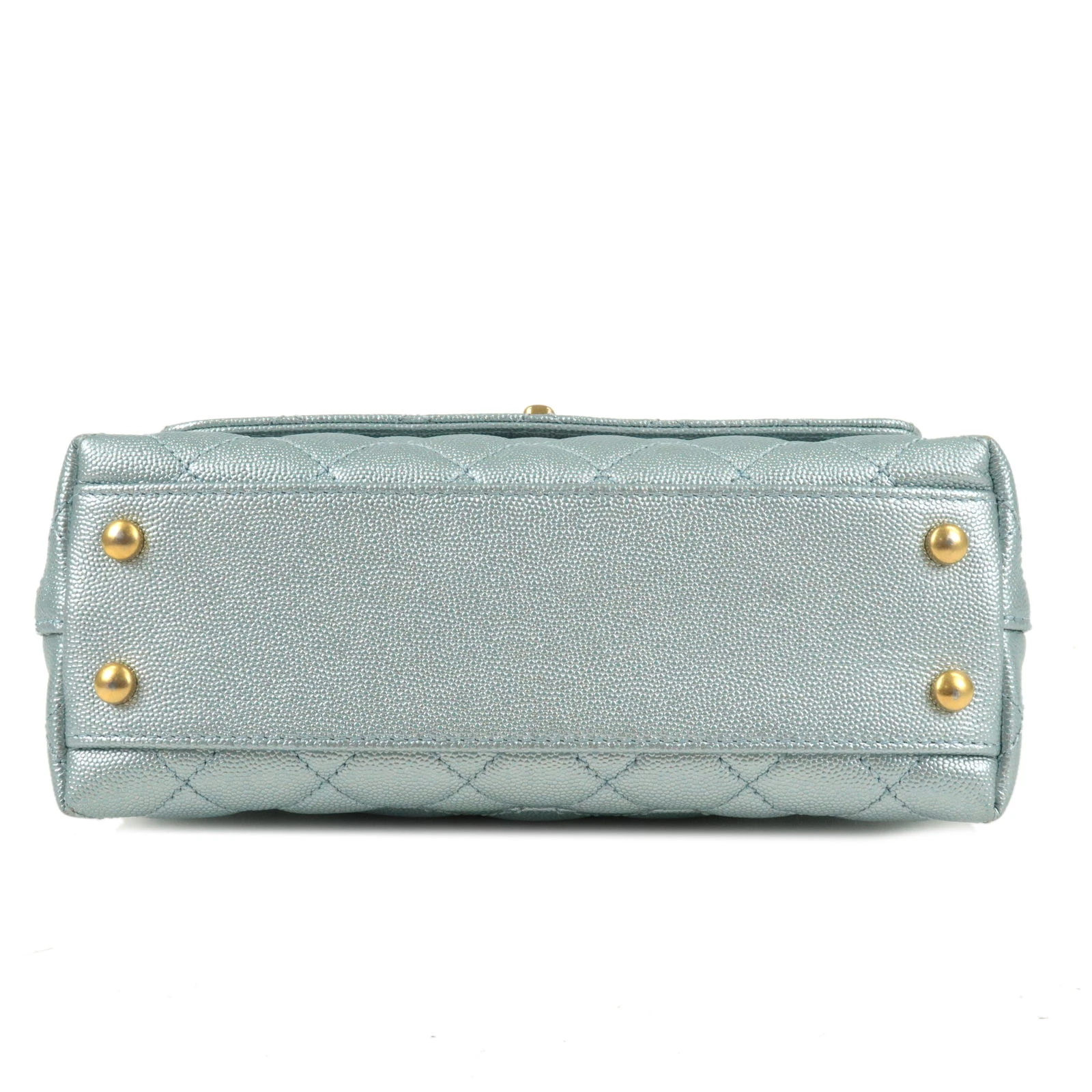 Chanel Metallic Light Blue Small Caviar Leather Coco Top Handle Bag