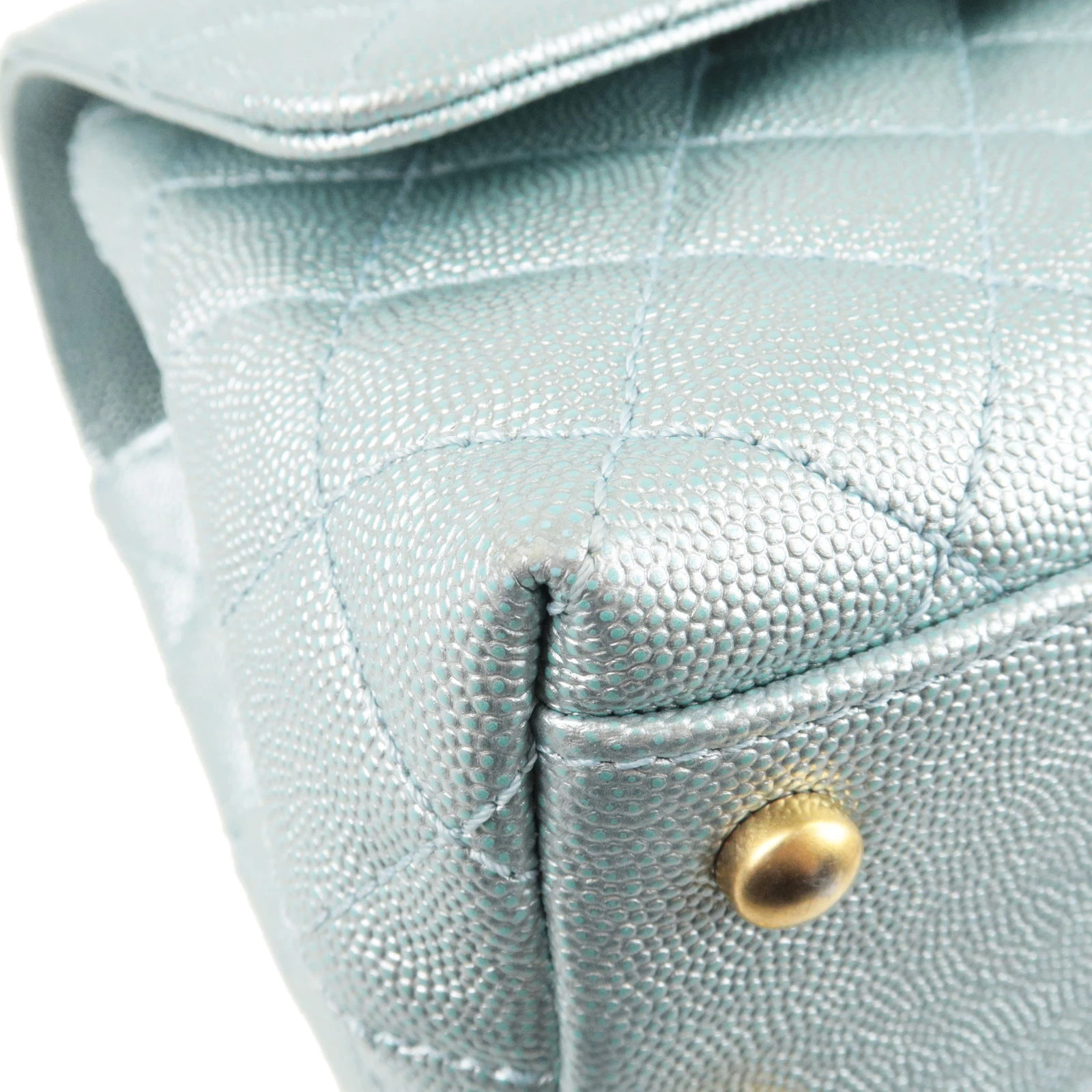 Chanel Metallic Light Blue Small Caviar Leather Coco Top Handle Bag