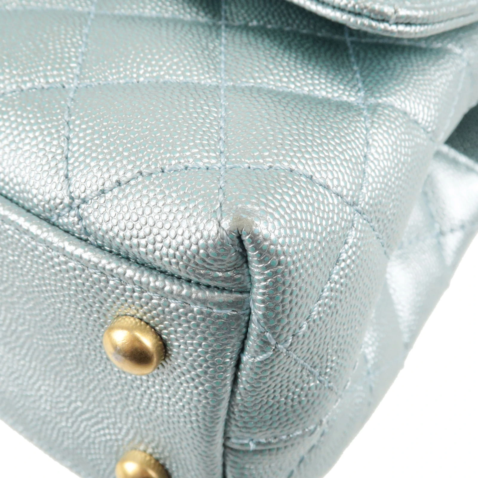 Chanel Metallic Light Blue Small Caviar Leather Coco Top Handle Bag