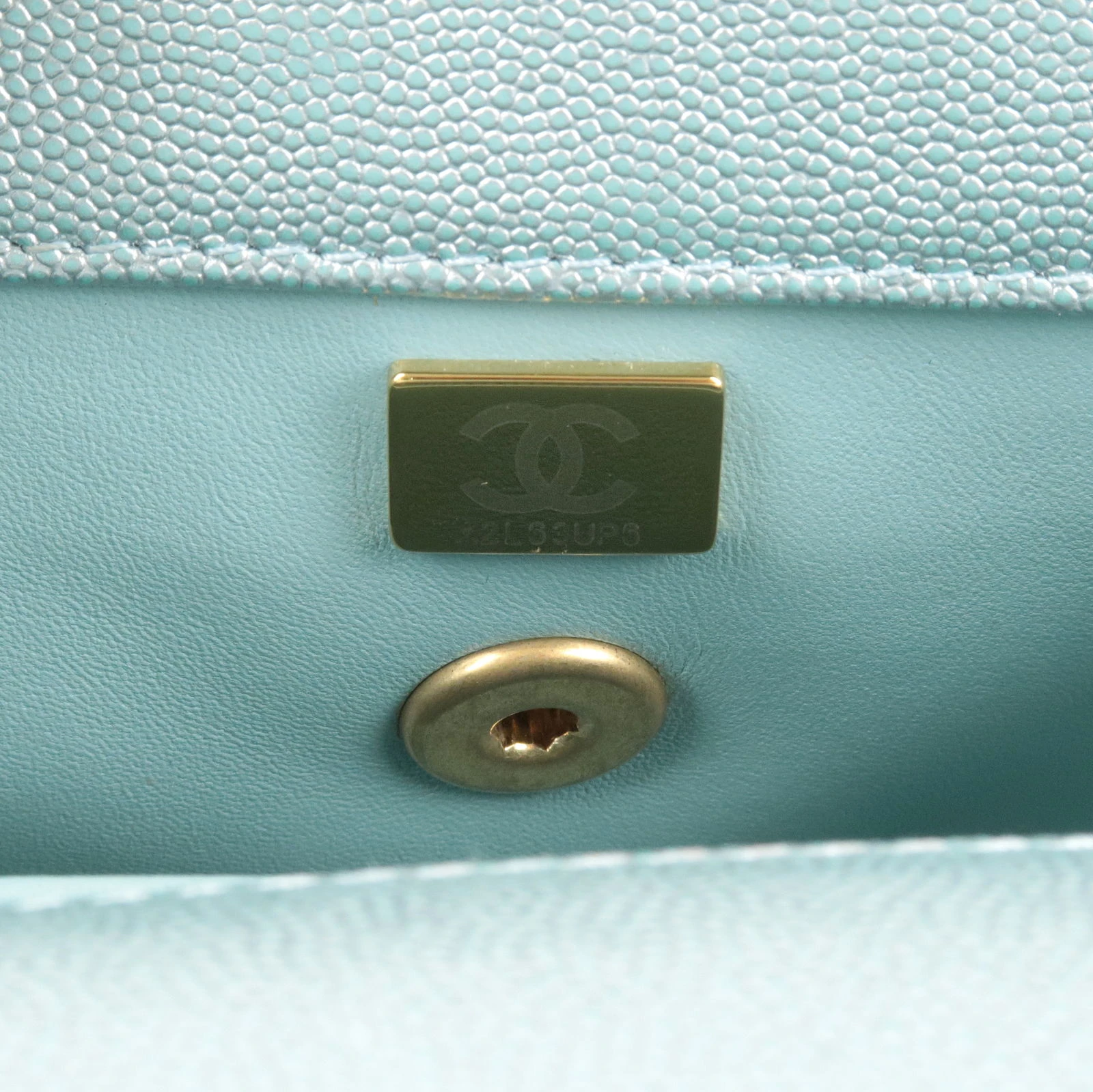 Chanel Metallic Light Blue Small Caviar Leather Coco Top Handle Bag