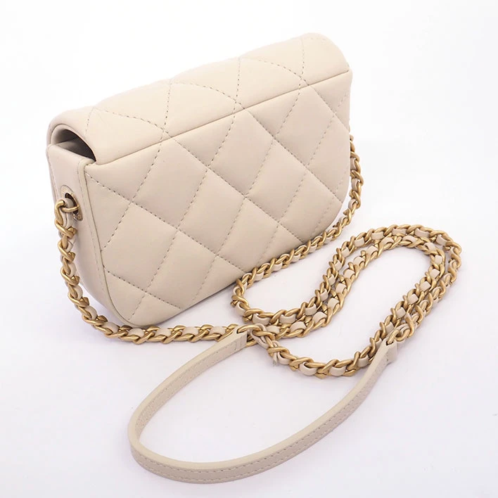 Chanel Light Beige Quilted Calfskin Mini Nailed CC Full Flap Bag