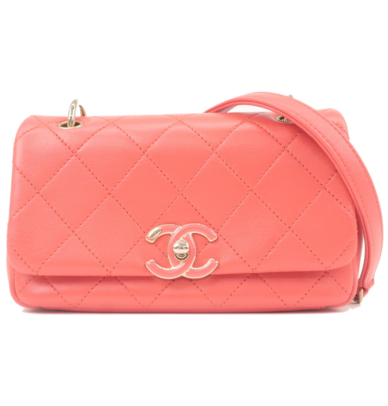 Chanel Mini Pink Matlasse Lambskin Diagonal Chain Shoulder Bag