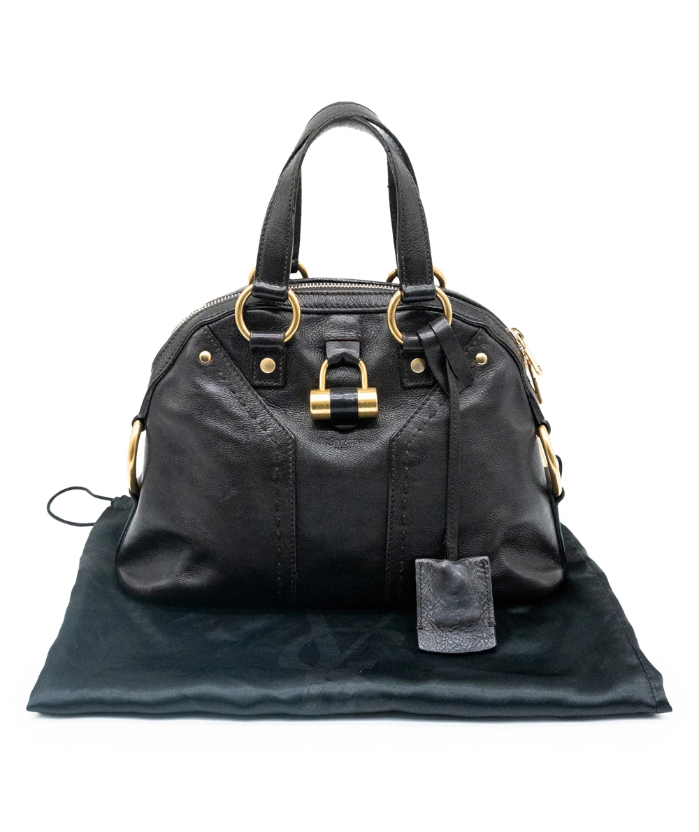 Yves Saint Laurent Dark Brown Patent Leather Small Muse Satchel Bag