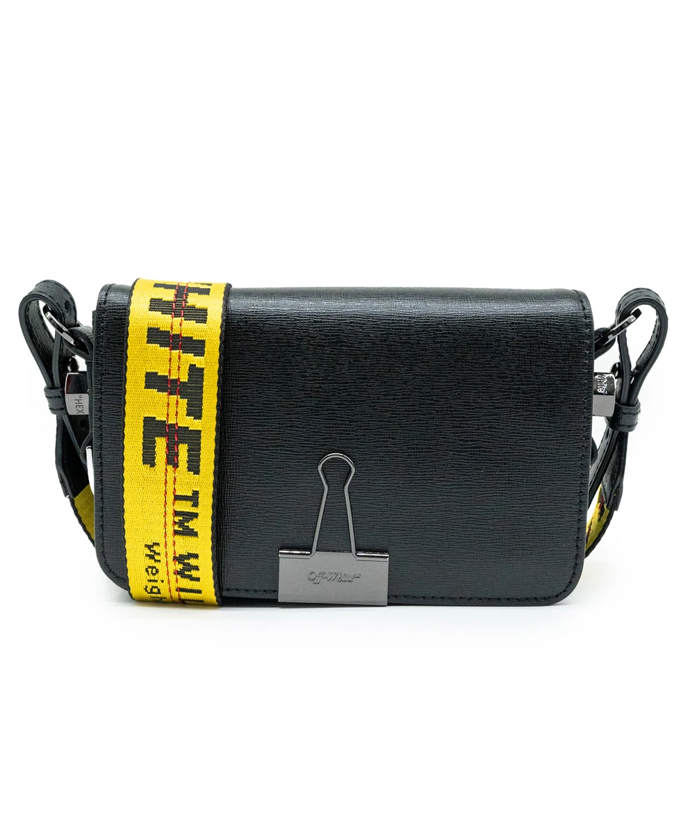 Off-White Black Leather Binder Clip Crossbody Bag