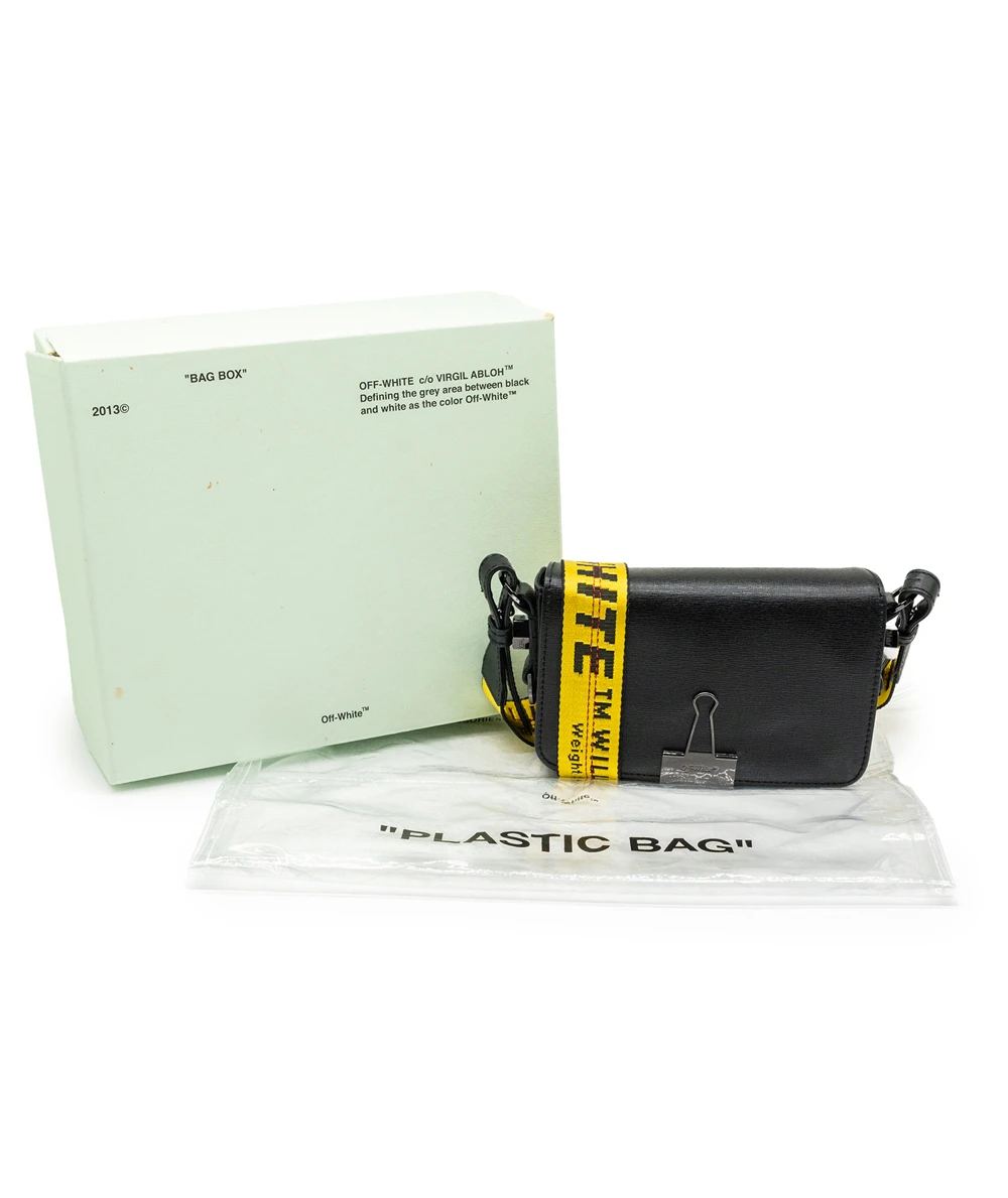 Off-White Black Leather Binder Clip Crossbody Bag