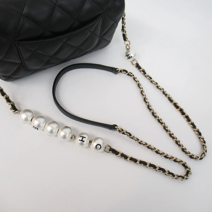 Chanel Black Lambskin Quilted Mini My Precious Pearls Chain Shoulder Bag