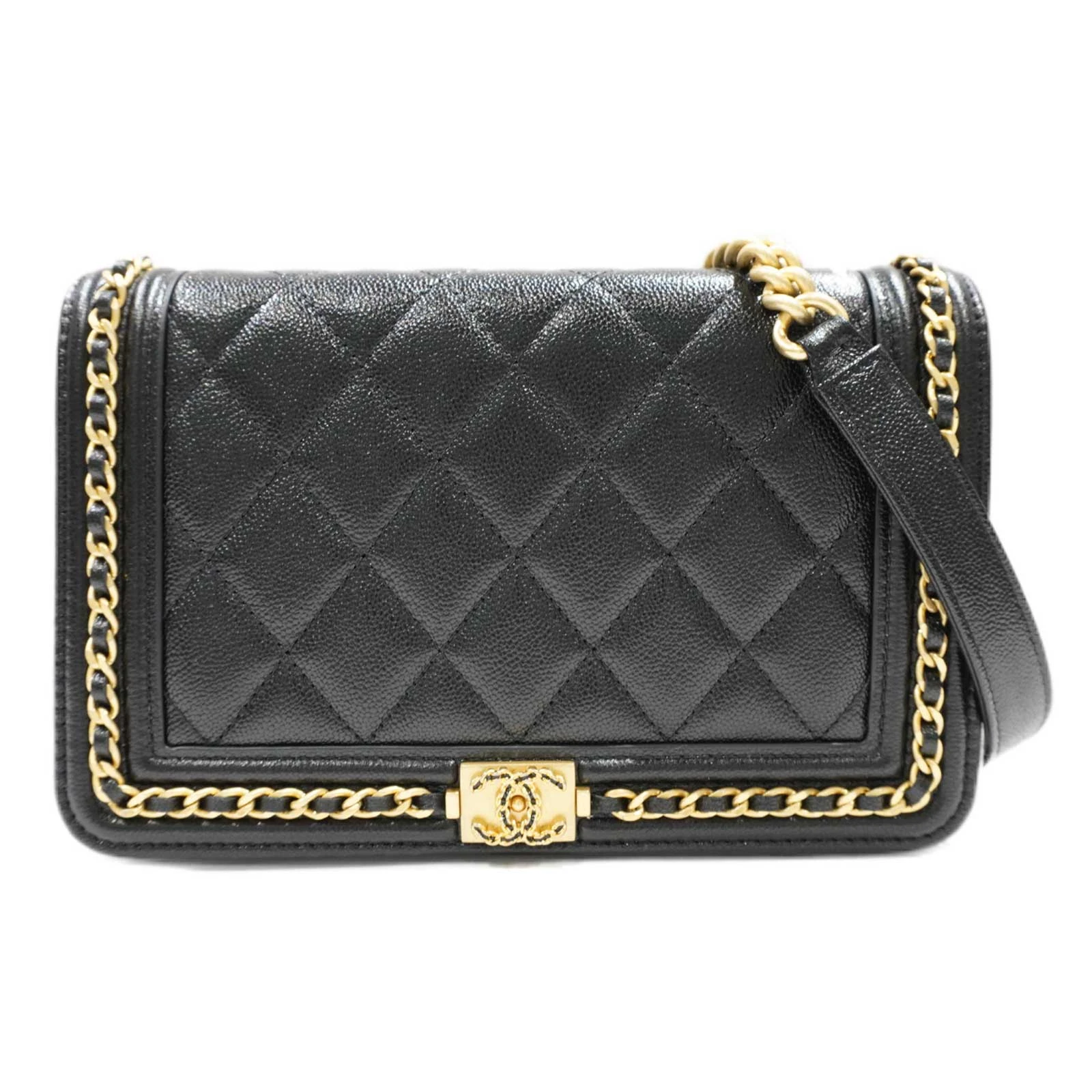 Chanel Black Caviar Leather Chain Shoulder Bag