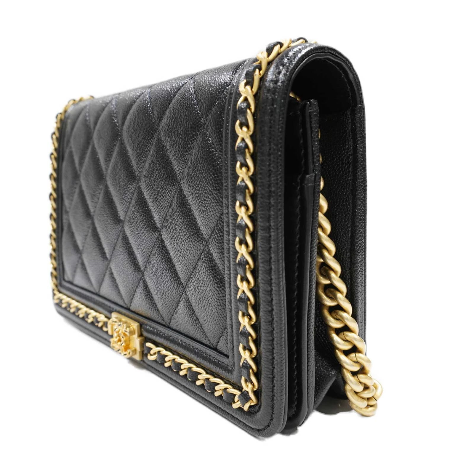 Chanel Black Caviar Leather Chain Shoulder Bag