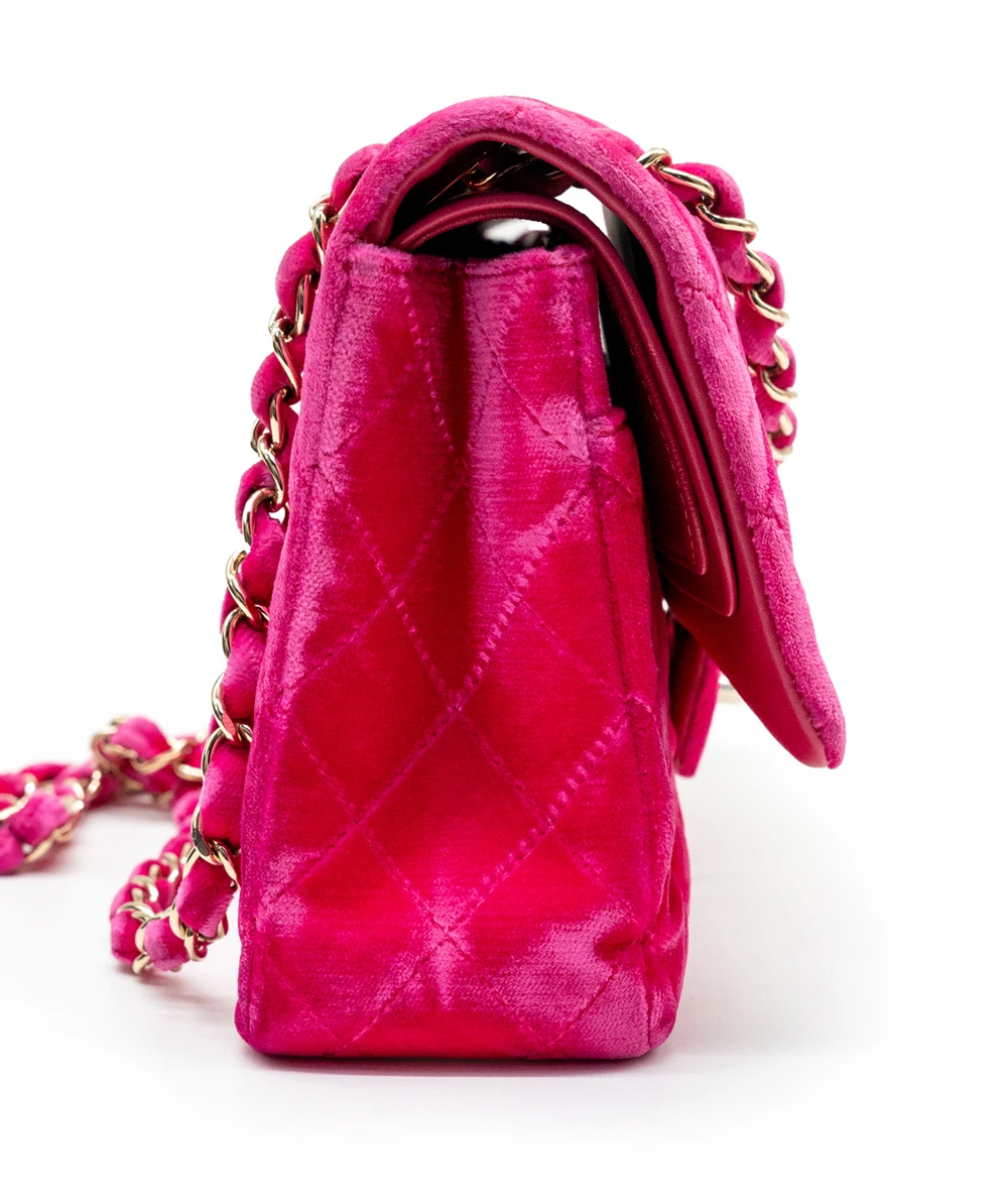 Chanel Fuschia Pink Quilted Velvet Medium Classic Double Flap Bag