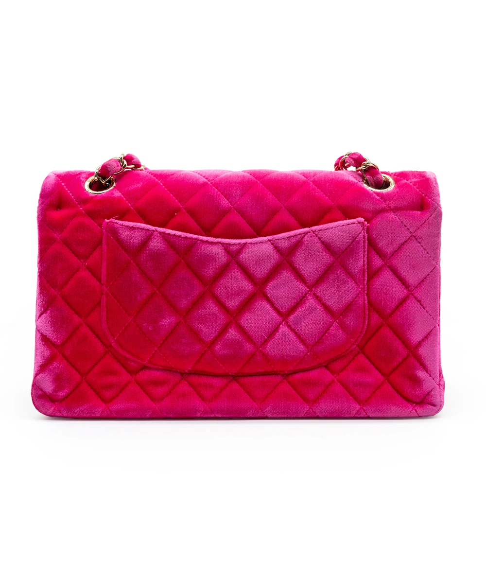 Chanel Fuschia Pink Quilted Velvet Medium Classic Double Flap Bag