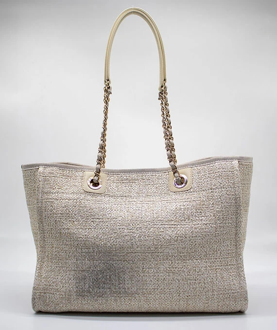 Chanel Deauville White Canvas Tote Bag in GM size with Gold hardware