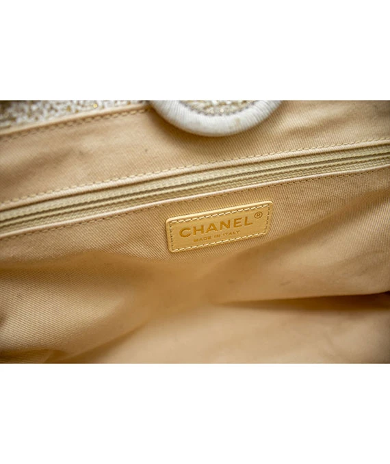 Chanel Deauville White Canvas Tote Bag in GM size with Gold hardware