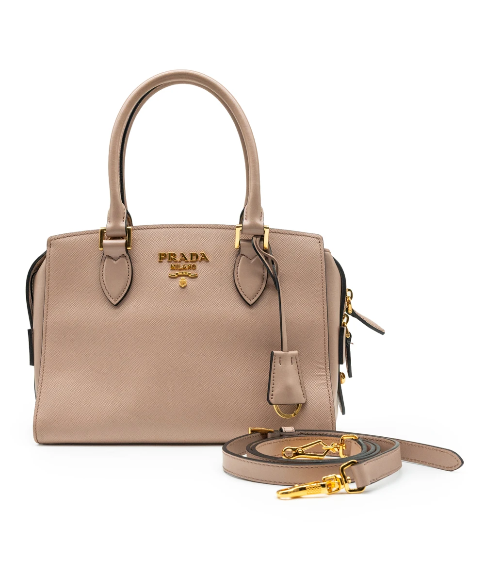 Prada Beige Saffiano Leather Borsa a Mano Satchel