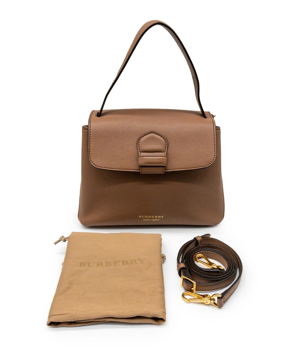 Burberry Brown Leather House Check Canvas Camberley Top Handle Bag