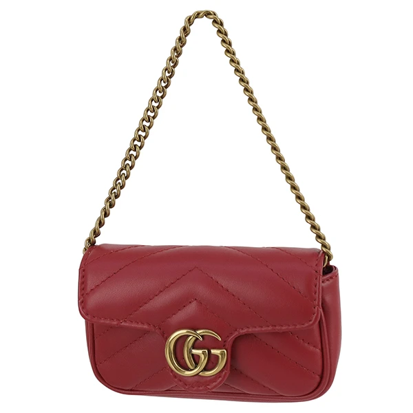 Gucci Red Calfskin Leather Mini GG Marmont Chain Shoulder Bag