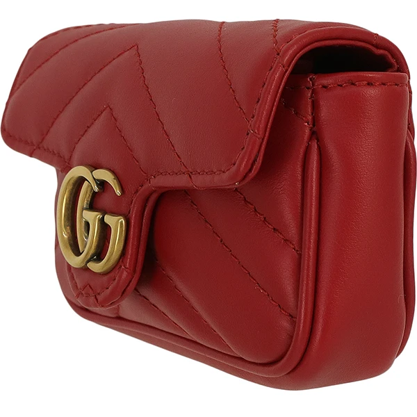 Gucci Red Calfskin Leather Mini GG Marmont Chain Shoulder Bag