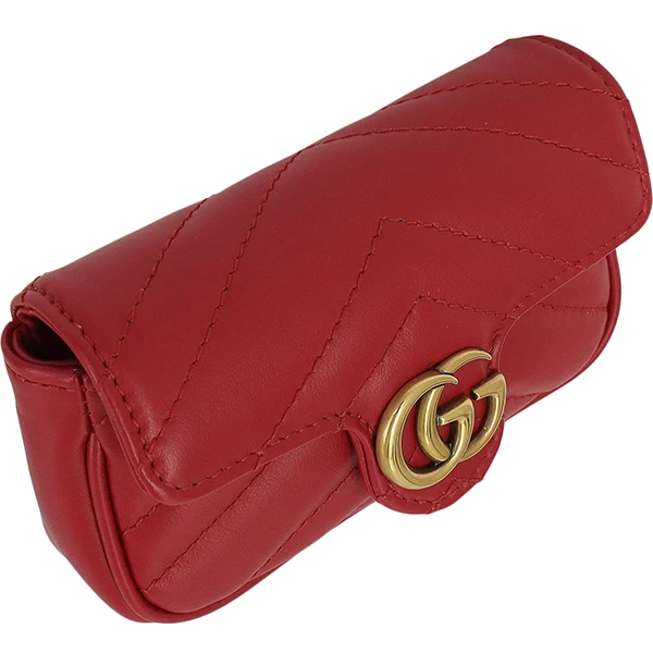 Gucci Red Calfskin Leather Mini GG Marmont Chain Shoulder Bag