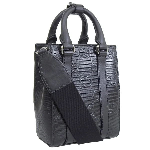 Gucci GG Embossed Mini Black Leather Tote Bag