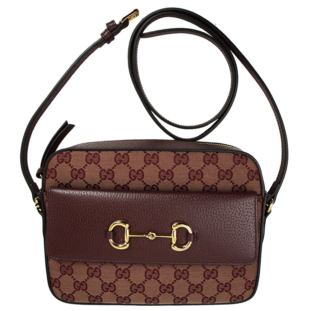 Gucci Burgundy GG Canvas and Leather  Horsebit 1955 Small Shoulder Bag