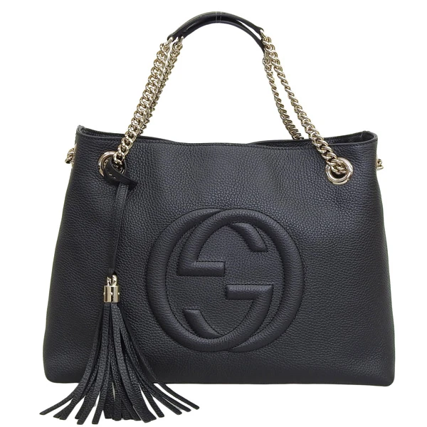 Gucci Black Leather Medium Soho Chain Tote Bag