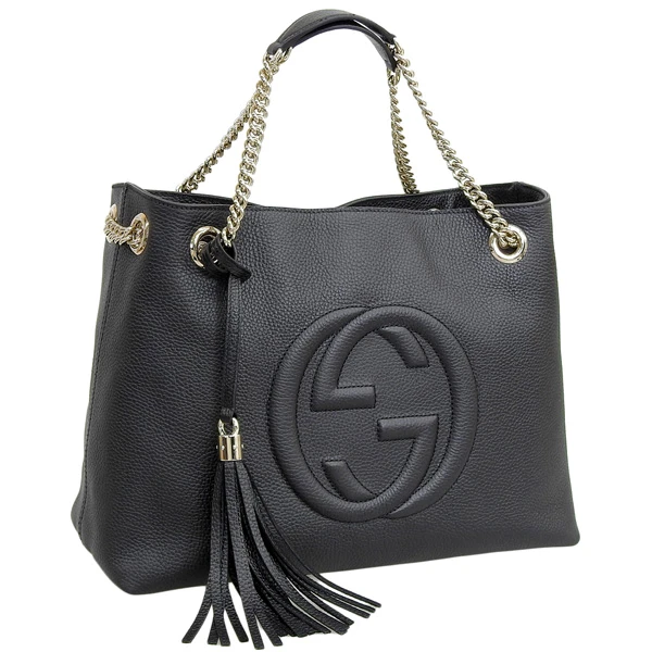 Gucci Black Leather Medium Soho Chain Tote Bag