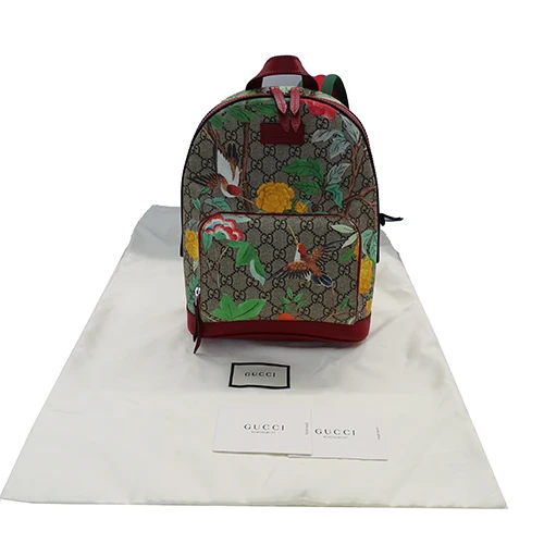 Gucci Beige Red GG Supreme Canvas and Leather Tian Print Backpack