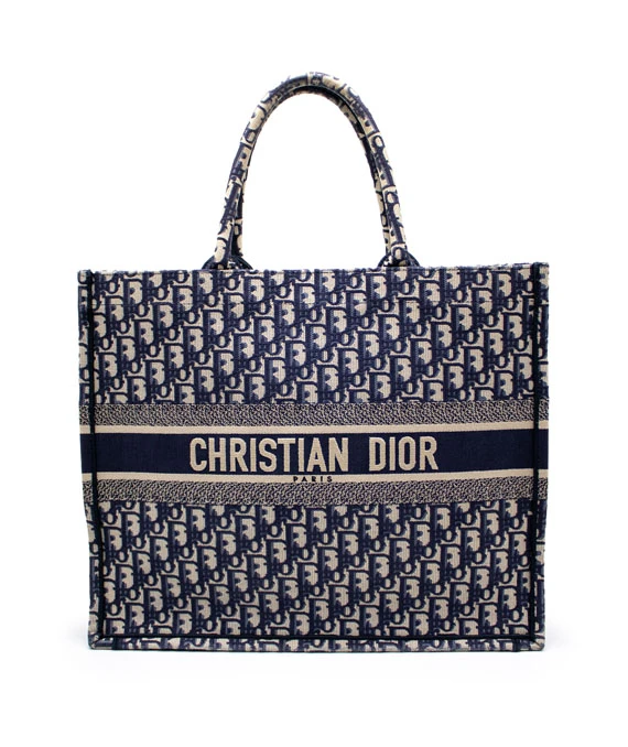 Christian Dior Navy Blue & Beige Book large Tote Canvas bag