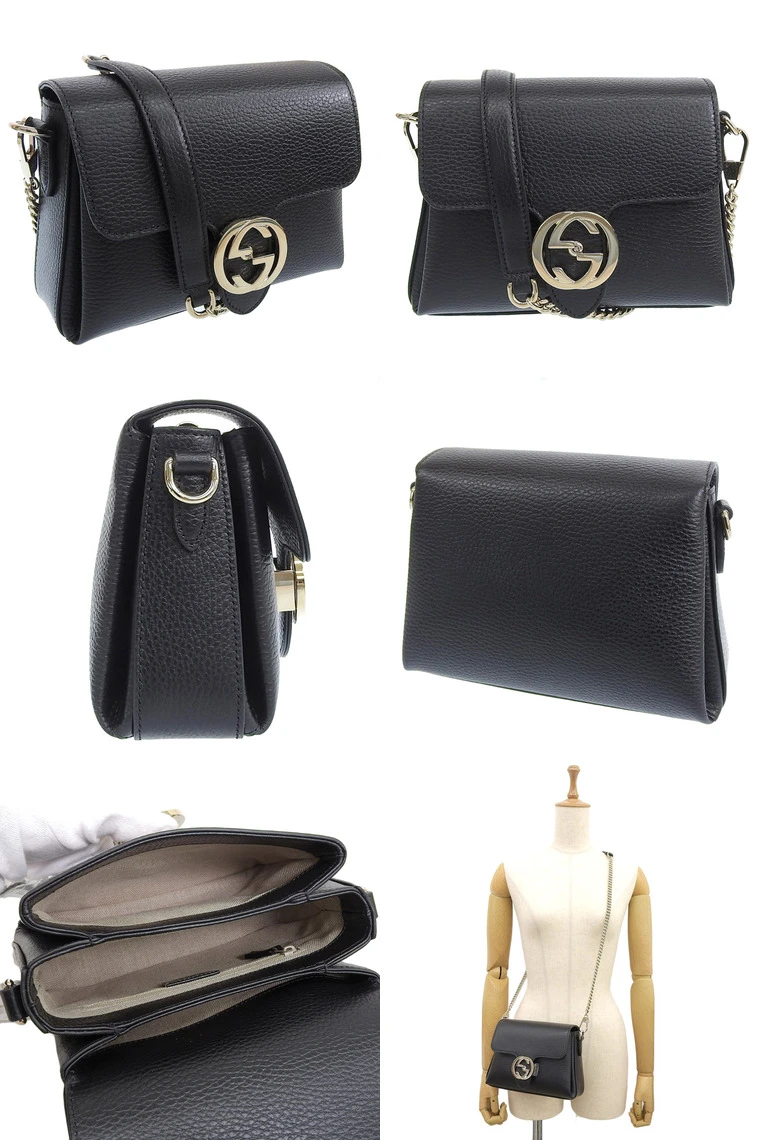 Gucci Black Leather Interlocking G Chain Shoulder Bag