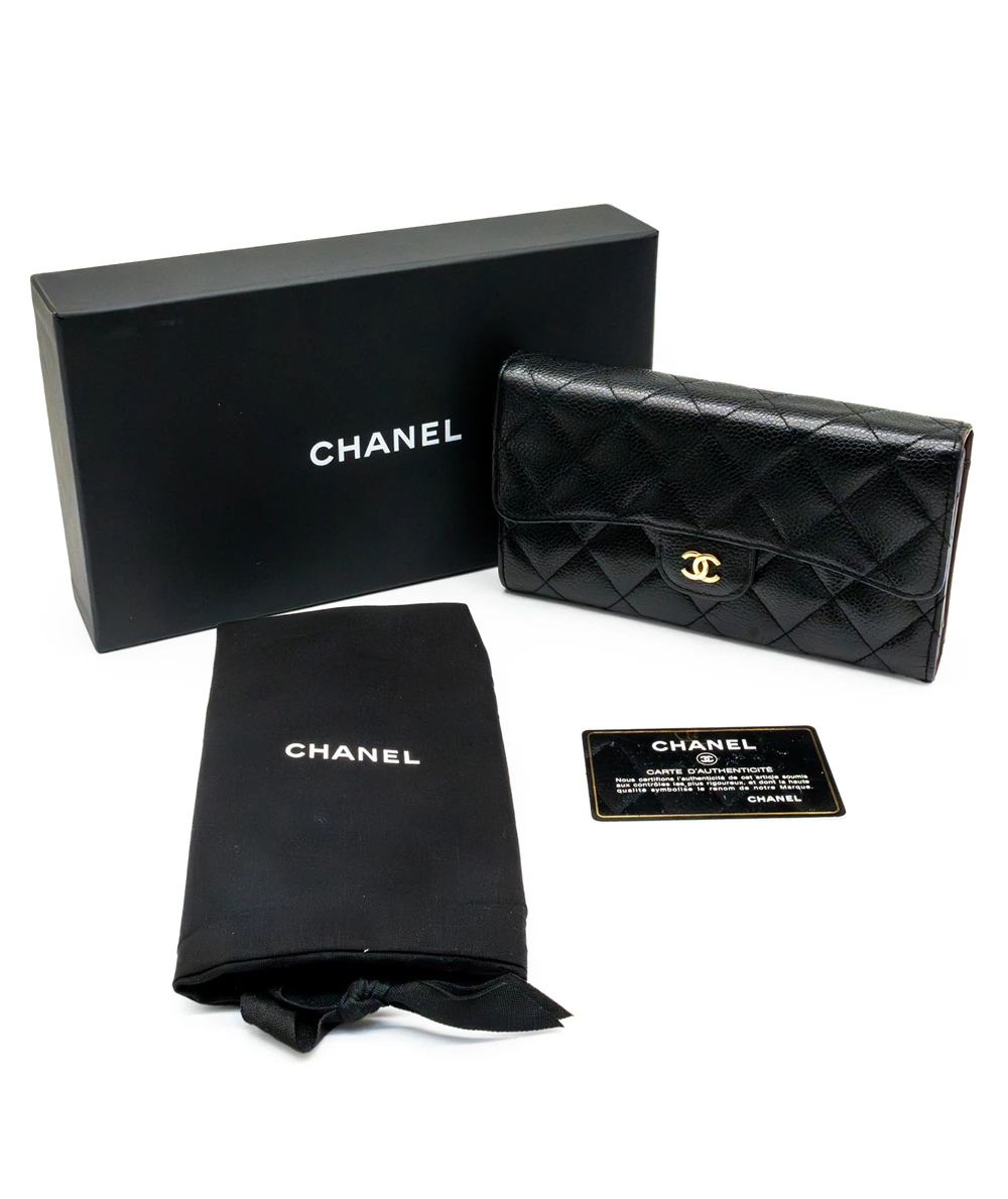 Chanel Black Quilted Caviar Leather Classic Flap Wallet