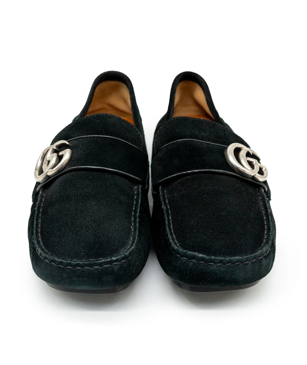 Gucci Size 40.5 Suede Men's Driver Queen Loafer in Black