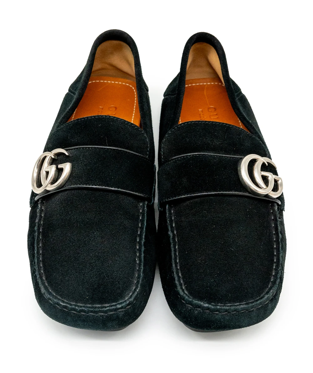 Gucci Size 40.5 Suede Men's Driver Queen Loafer in Black