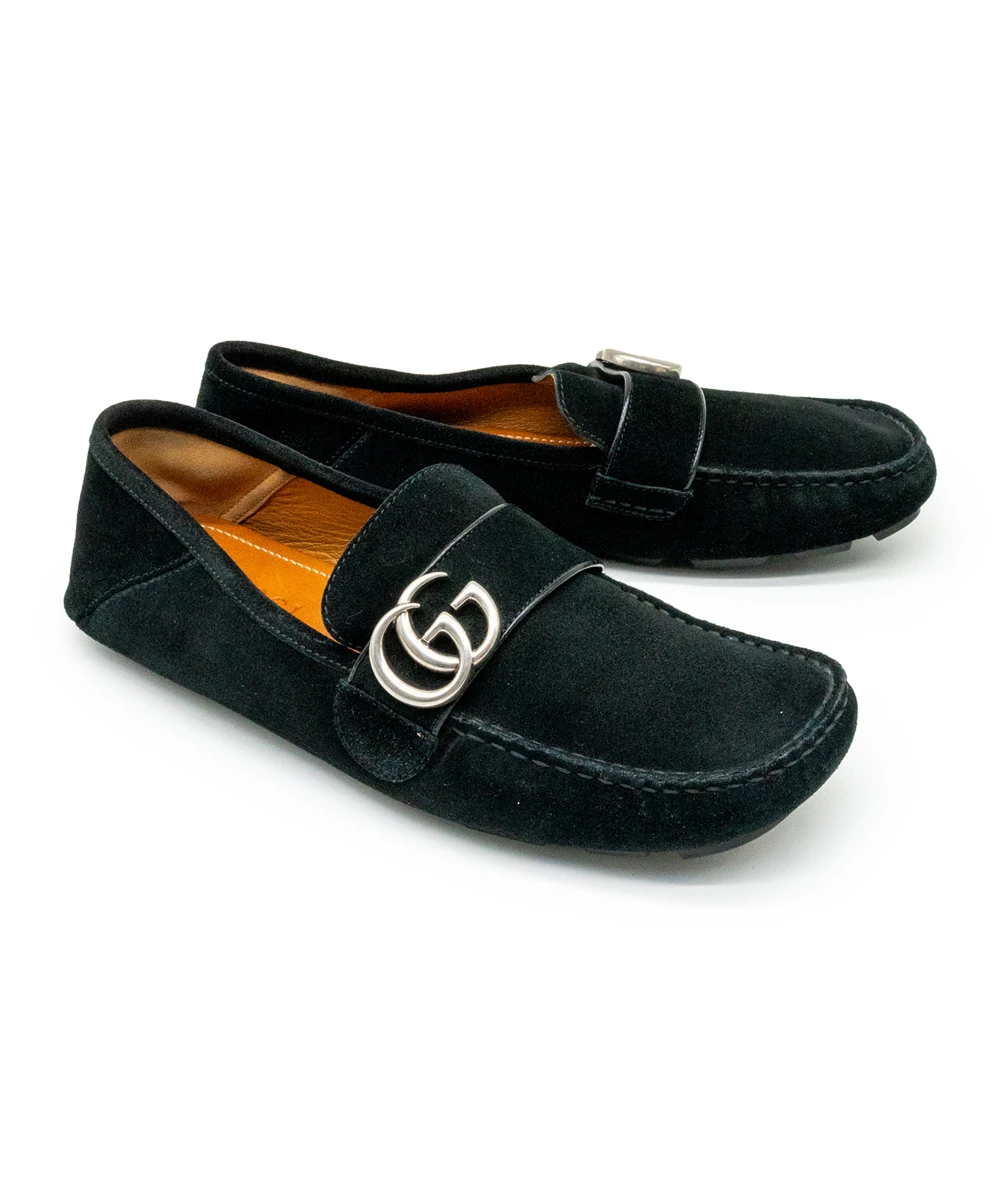 Gucci Size 40.5 Suede Men's Driver Queen Loafer in Black