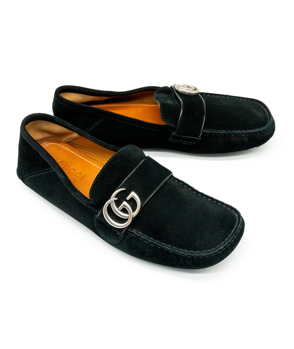 Gucci Size 40.5 Suede Men's Driver Queen Loafer in Black