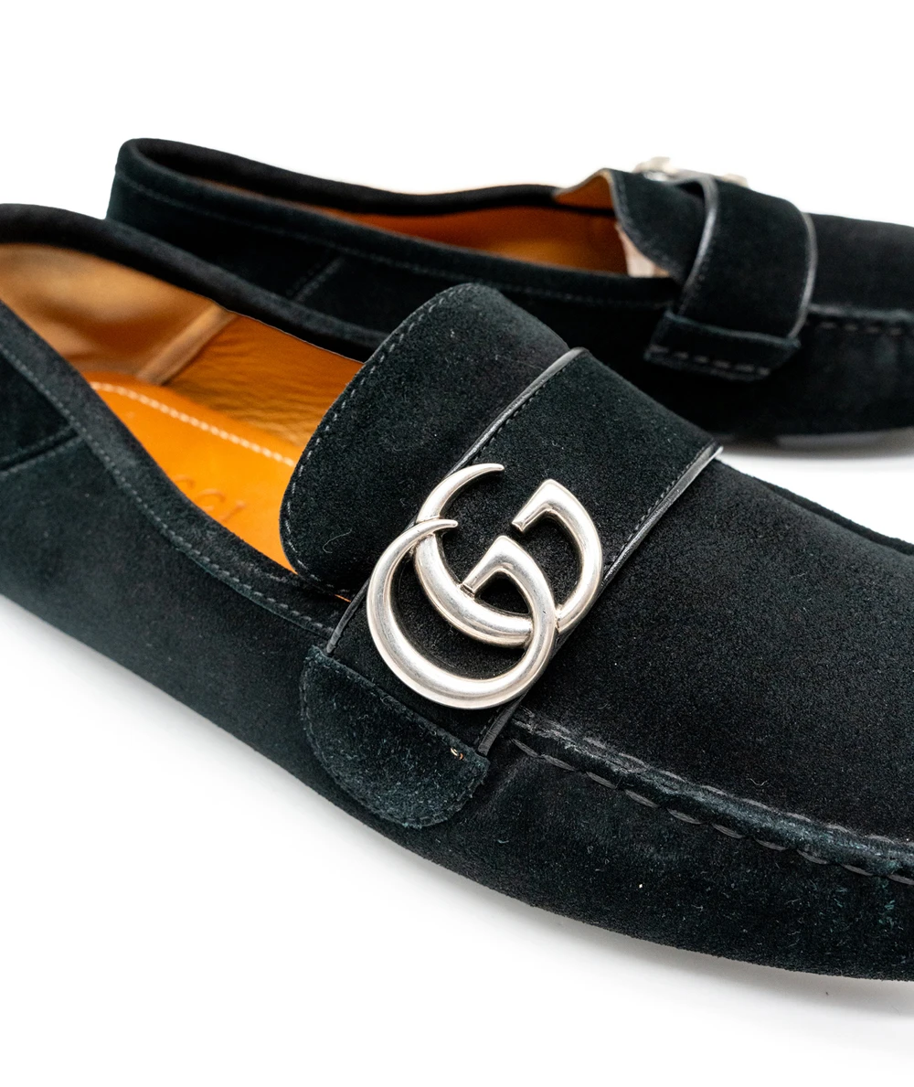 Gucci Size 40.5 Suede Men's Driver Queen Loafer in Black