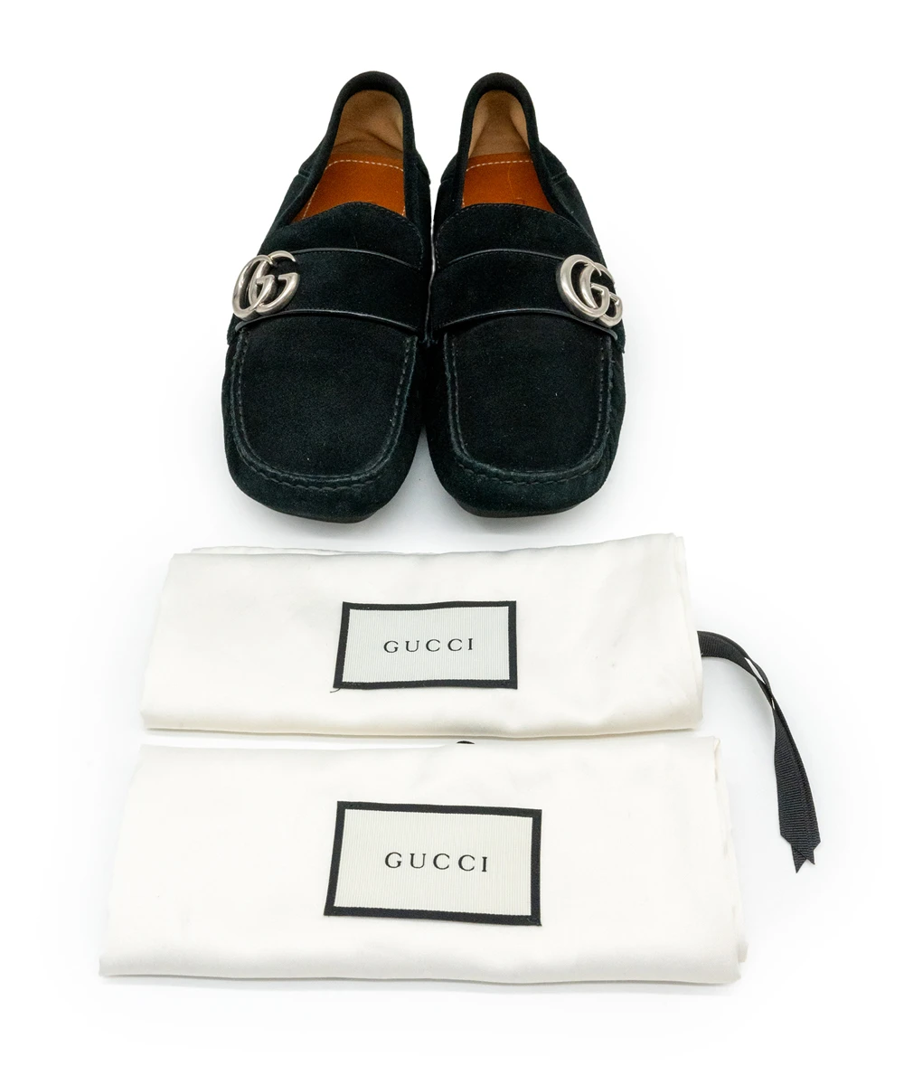 Gucci Size 40.5 Suede Men's Driver Queen Loafer in Black