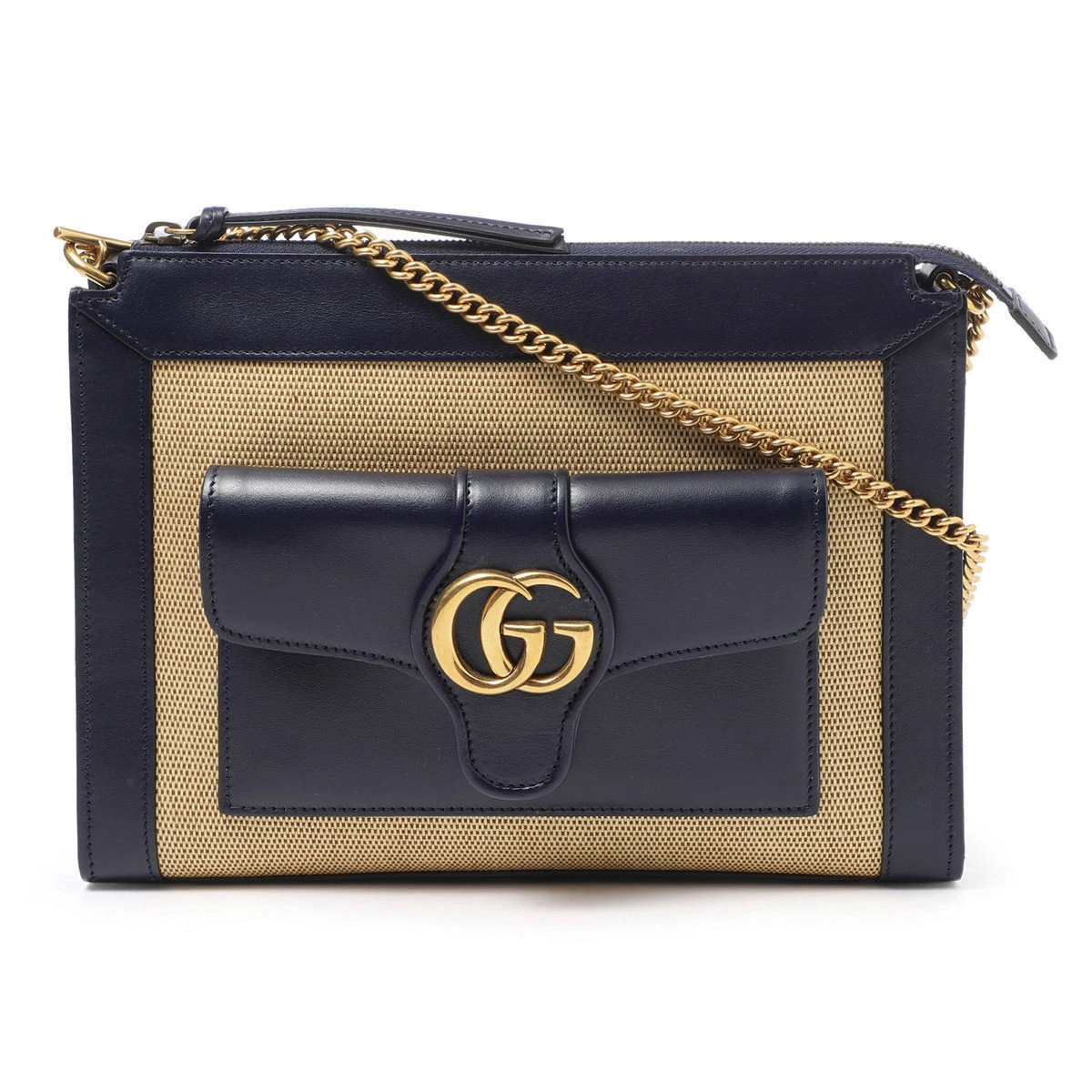 Gucci Navy Blue/Beige Small Dahlia Chain Shoulder Bag