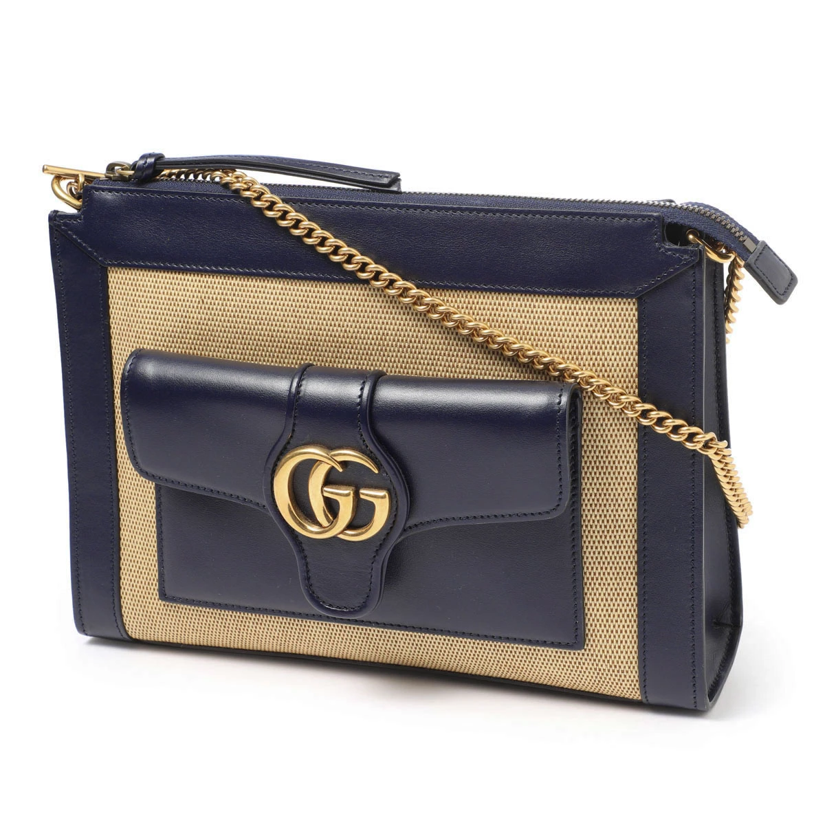 Gucci Navy Blue/Beige Small Dahlia Chain Shoulder Bag