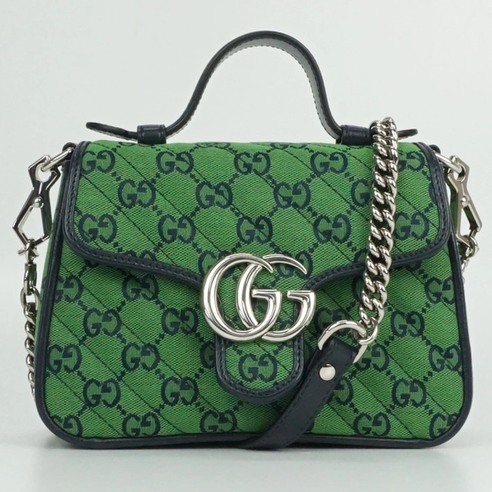 Gucci Green/Black Mini GG Marmont Supreme Canvas and Leather Top Handle Bag