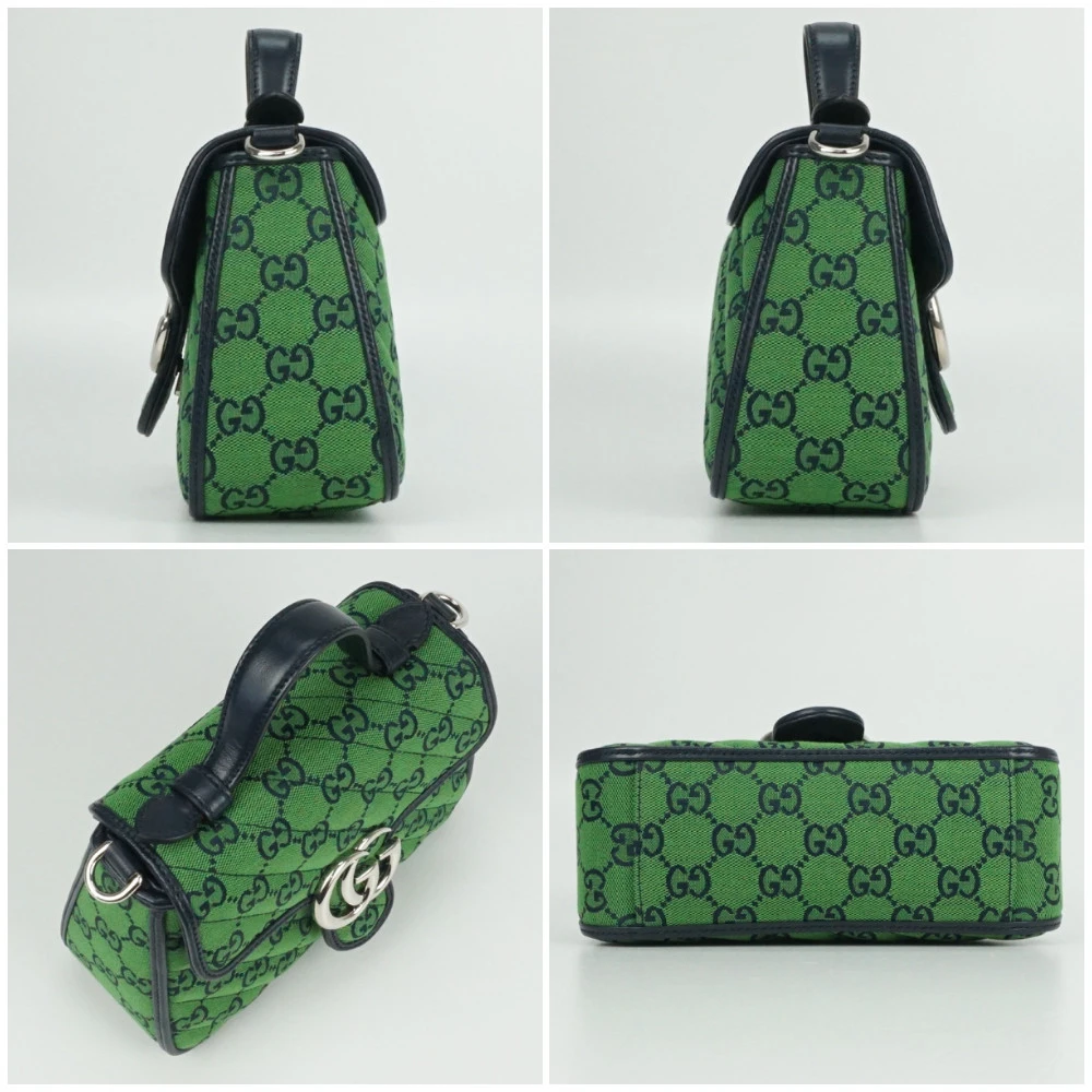 Gucci Green/Black Mini GG Marmont Supreme Canvas and Leather Top Handle Bag