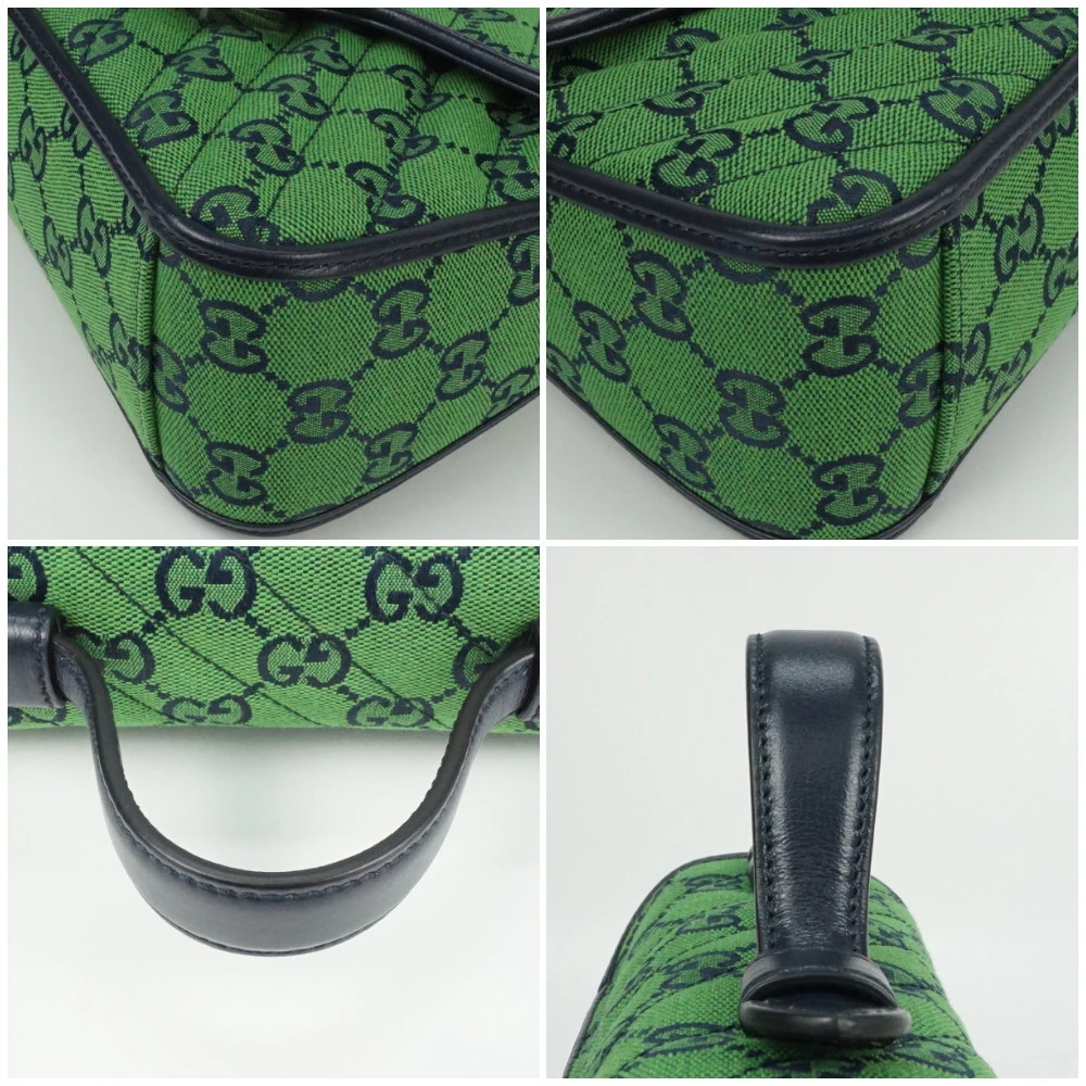 Gucci Green/Black Mini GG Marmont Supreme Canvas and Leather Top Handle Bag