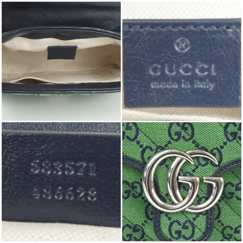 Gucci Green/Black Mini GG Marmont Supreme Canvas and Leather Top Handle Bag